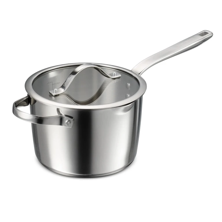 Tempo Tri-Ply Base Stainless Steel 4-Quart Sauce Pan with Glass Lid, Induction-Ready Saucepan, Oven-Safe, Dishwasher-Safe