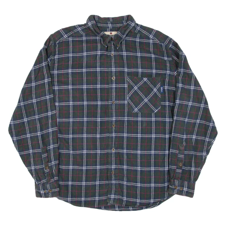 WOOLRICH Mens Flannel Shirt Green Check Long Sleeve XL