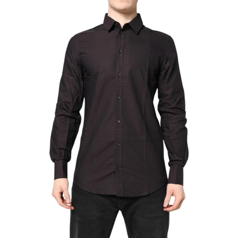 Dolce & Gabbana Maroon Jacquard Cotton Gold Men Dress Shirt - Men