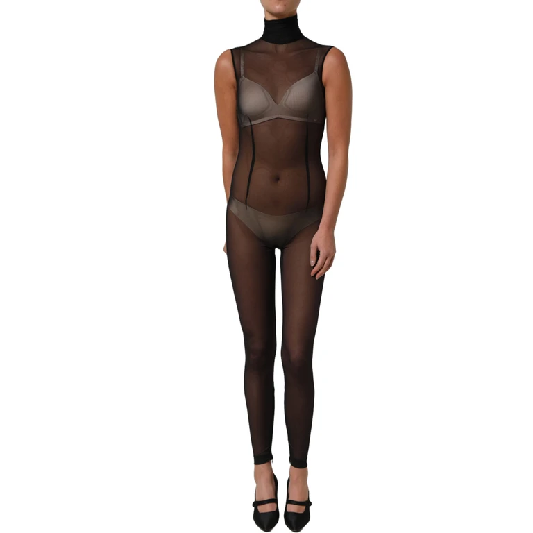 Dolce & Gabbana Black Sheer Mesh Jumpsuit Turtleneck Dress Nylon Elastane - Women