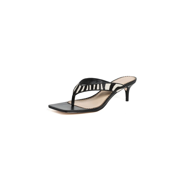 Cinq à Sept Frankie Zebra Haircalf Kitten Heel Sandals Black/Ivory 41