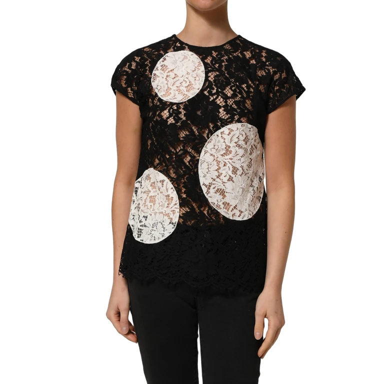 Dolce & Gabbana Black White Floral Lace Short Sleeve Blouse Top Cotton Viscose Nylon - Women