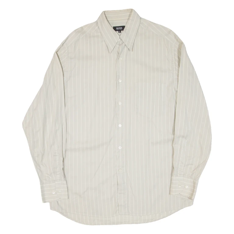 BOSS Mens Shirt Beige Striped Long Sleeve XL