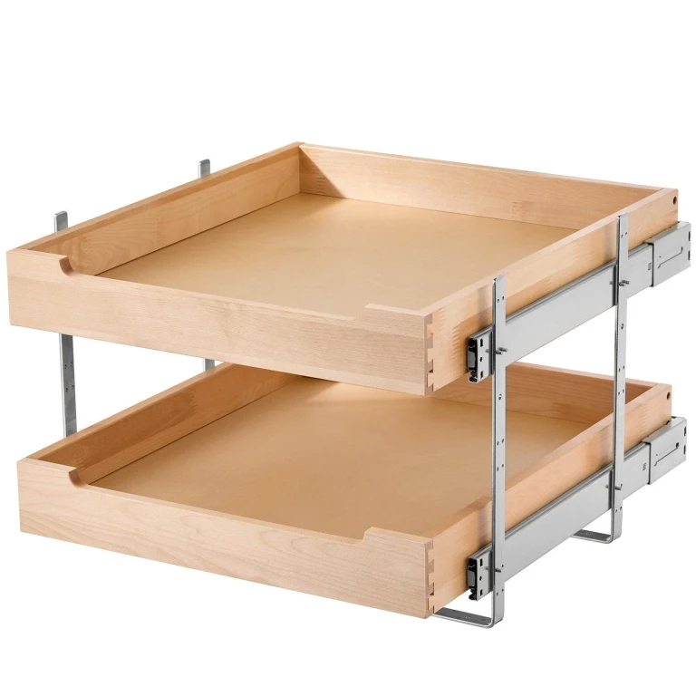 2 Tier Pull Out Cabinet Organizer Soft Close Slide Out Wood Drawer 20"W x 21"D - Brown