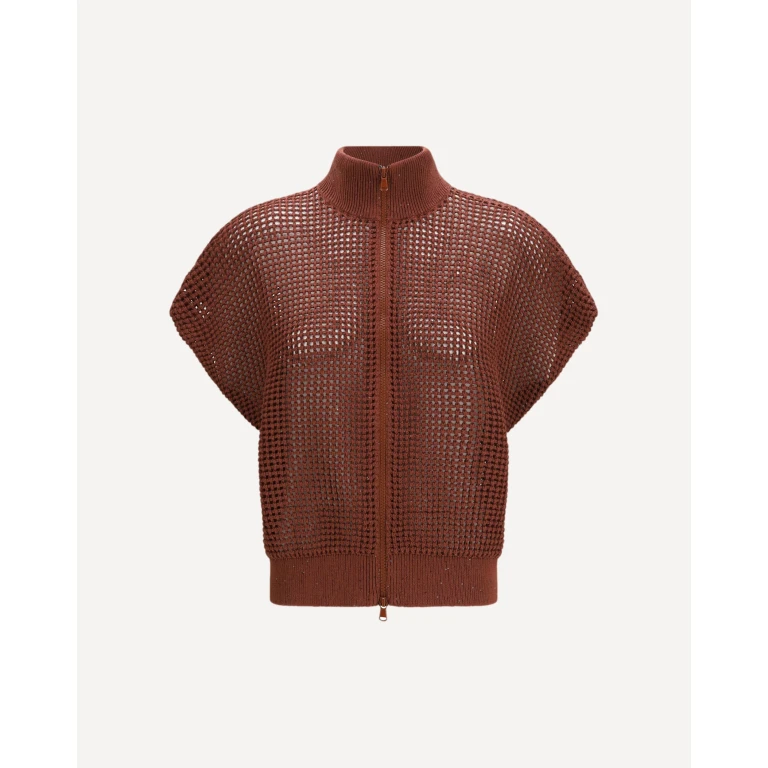 BRUNELLO CUCINELLI Cotton mesh Cardigan with Dazzling Details Female L