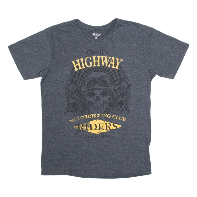 IDENTIC Devil's Highway Mens Biker T-Shirt Grey M