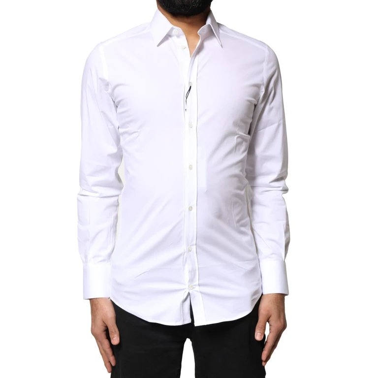 Dolce & Gabbana White Gold Cotton Long Sleeves Dress Shirt Elastane - Men