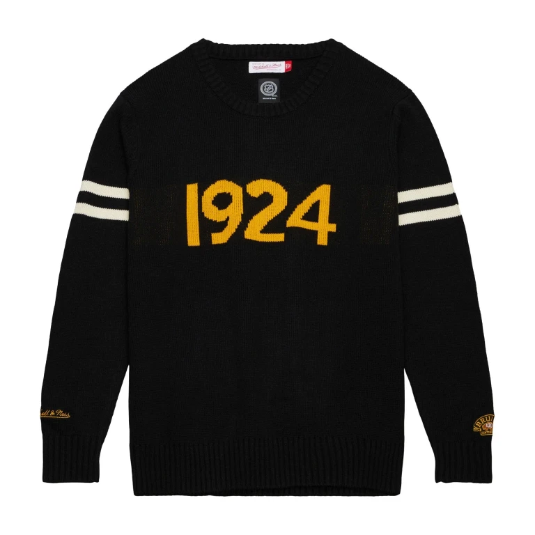 Men's NHL 100Th Anniversary Crewneck Sweater Bruins Crew Neck Fleece Sweatshirts