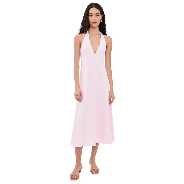 WAYF Heidi Halter Midi Dress Light Pink L