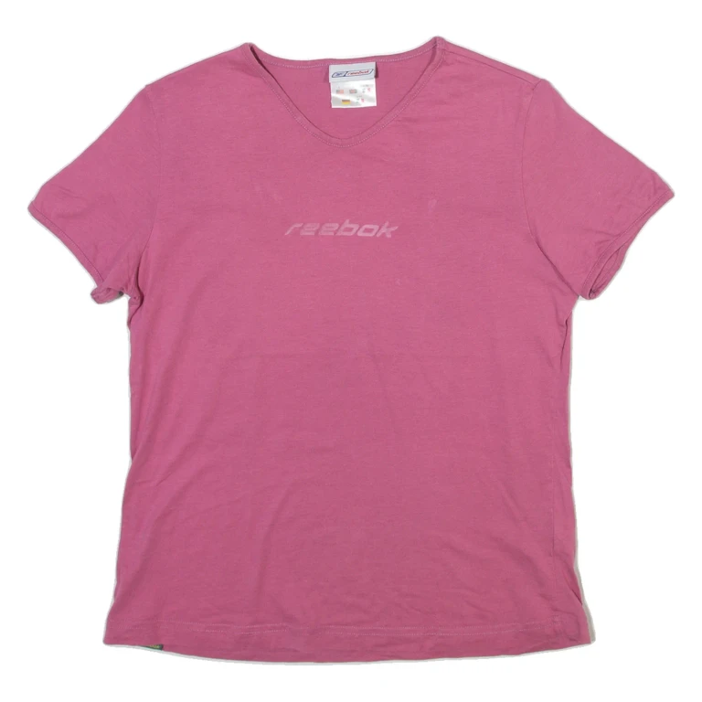 REEBOK Womens T-Shirt Pink V-Neck UK 14
