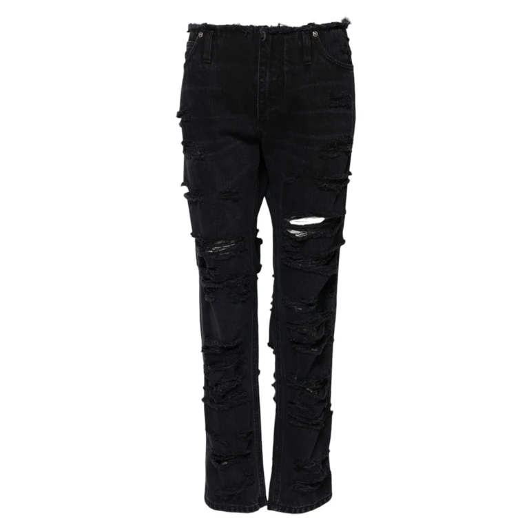 Dolce & Gabbana Black Cotton Tattered Mid Waist Denim Jeans Clothing - Women