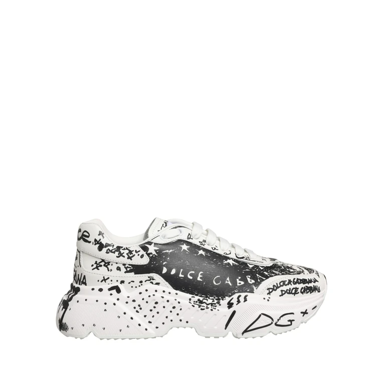 White Daymaster Graffiti Low Top Sneakers Shoes Calf Leather - Women