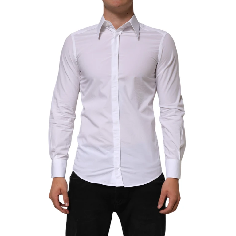 Dolce & Gabbana White Cotton Martini Long Sleeve Dress Shirt - Men