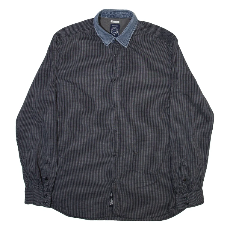 DIESEL Mens Shirt Grey Striped Long Sleeve XL
