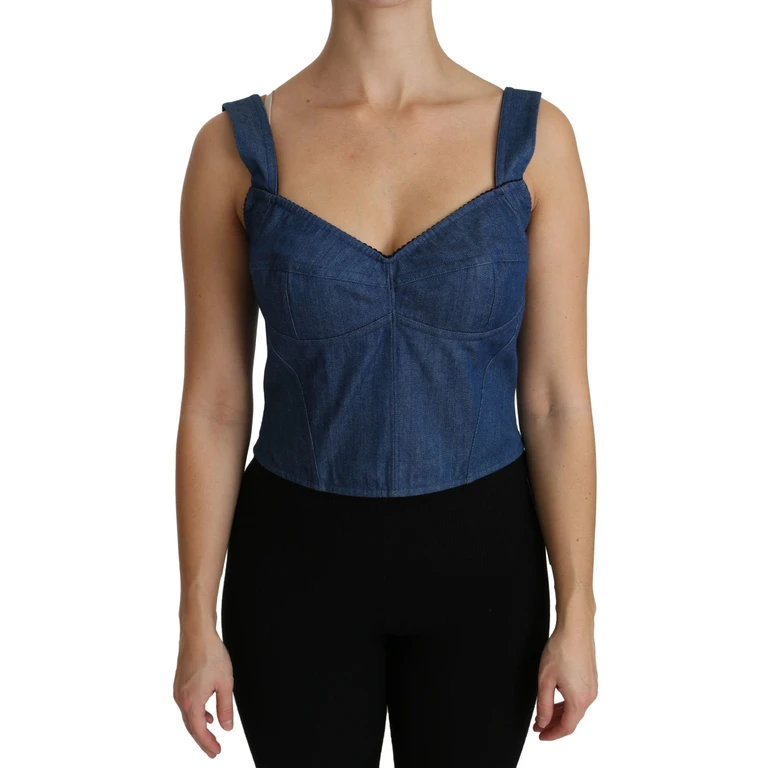 Dolce & Gabbana Blue Sleeveless Bustier Blouse Cotton Top Nylon Elastane - Women