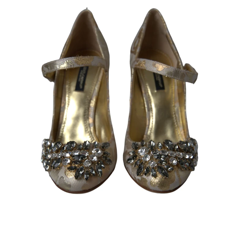 Dolce & Gabbana Gold Jacquard Crystal Mary Janes Pumps Shoes 35+lu+pc - Women