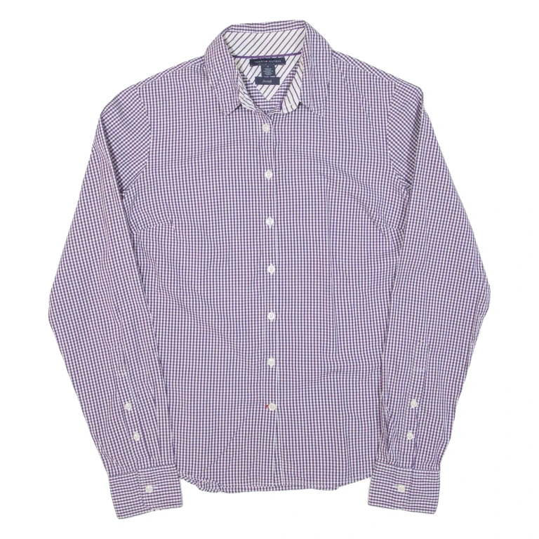 TOMMY HILFIGER Womens Shirt Purple Check Long Sleeve XS