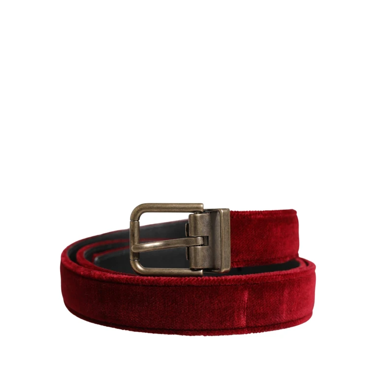 Dolce & Gabbana Men Burgundy Velvet Cotton Metal Buckle Belt Calf - Men