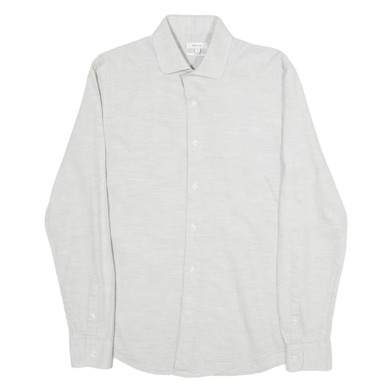 REISS Slim Fit Mens Plain Shirt Grey Long Sleeve S