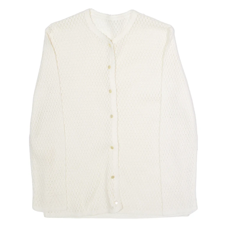 Womens Cardigan White Crew Neck Open Knit M
