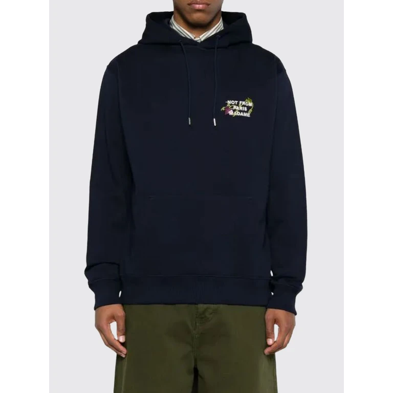 Drôle de Monsieur Cotton Hoodie with Slogan Print and Kangaroo Pocket (LHO208CO127NAVY)