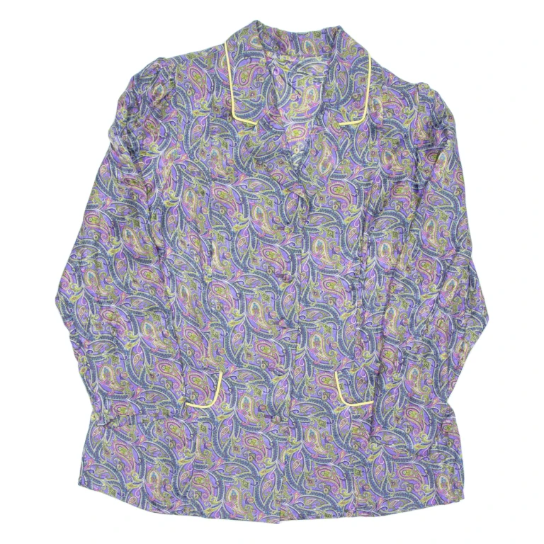 Womens Printed Blouse Purple V-Neck Long Sleeve Floral M
