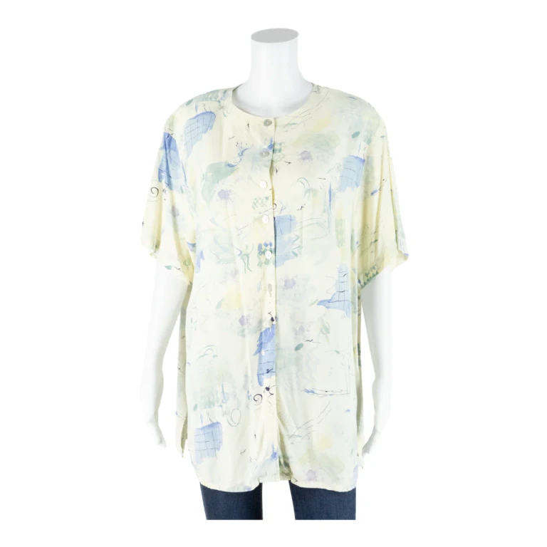 Womens Printed Blouse Cream 90s Crazy Pattern L