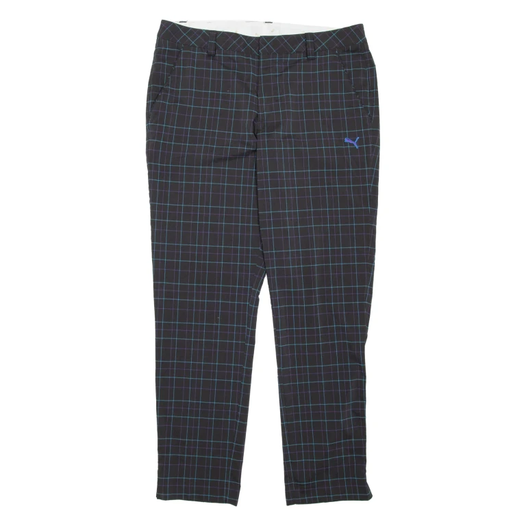 PUMA Check Mens Trousers Black Regular Tapered W38 L32