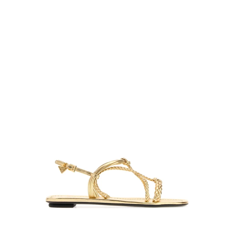 Prada Gold Nappa Leather Sandals Platino Sandali - Women