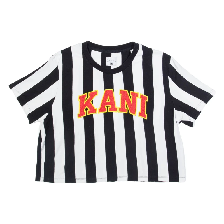 KARL KANI Striped Cropped Womens T-Shirt Black L