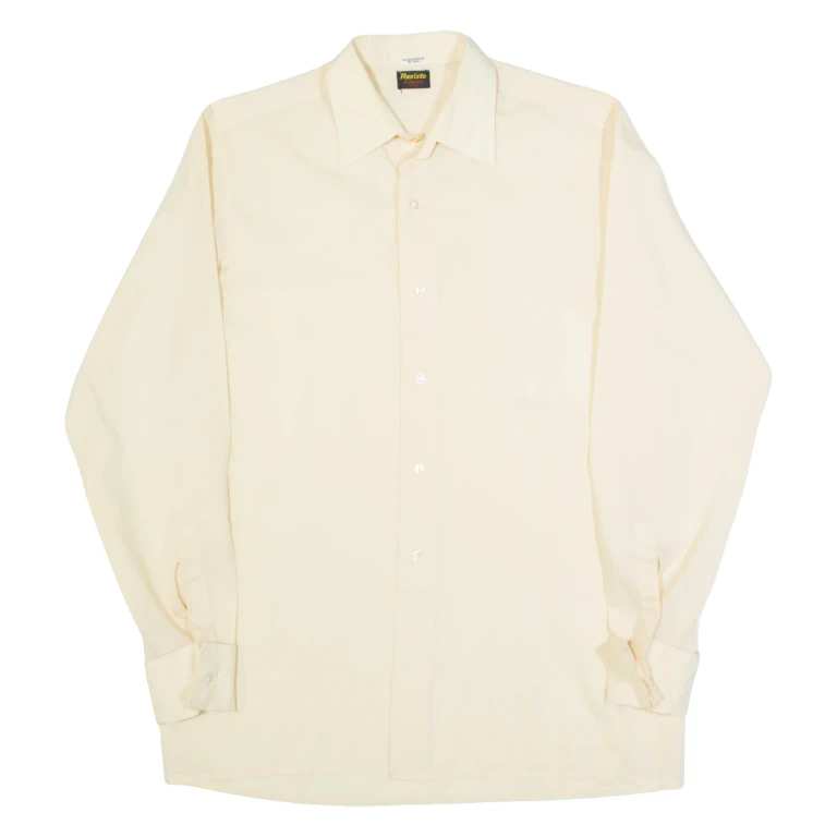 RESISTO Mens Plain Shirt Beige 90s Long Sleeve M