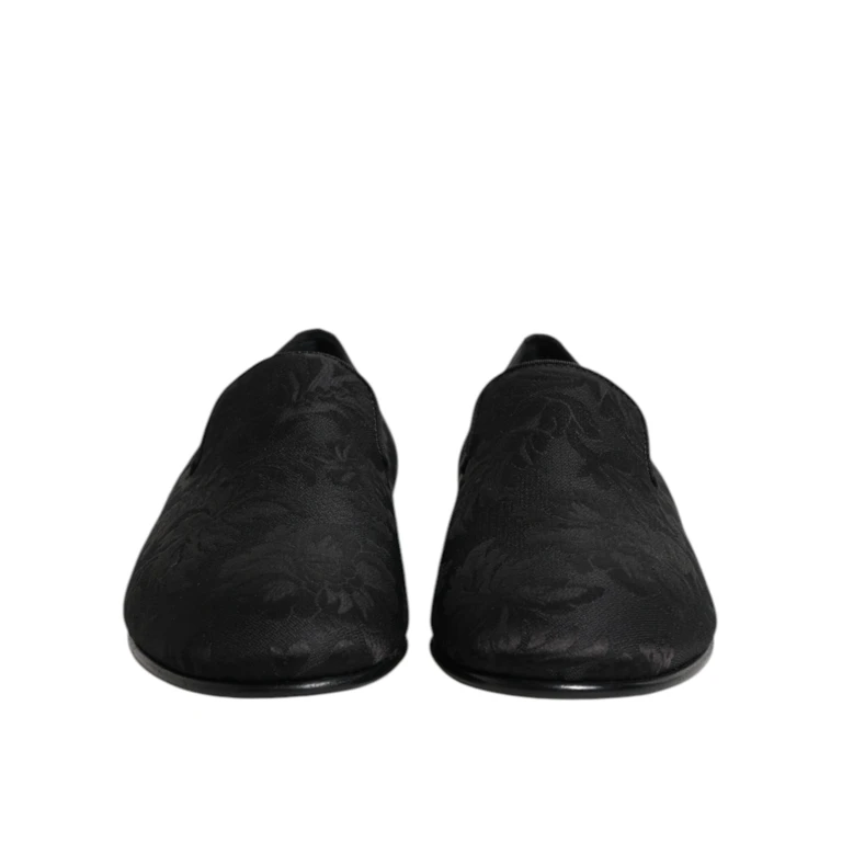 Dolce & Gabbana Black Floral Brocade Loafers Men Dress Shoes Viscose Cotton Silk Polyester - Men
