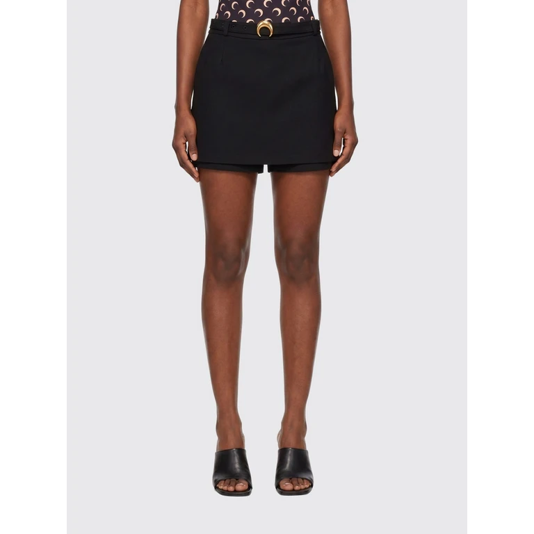 High-Waisted Viscose Shorts with Adjustable Belt (WSK131ACWOV0091BK99)