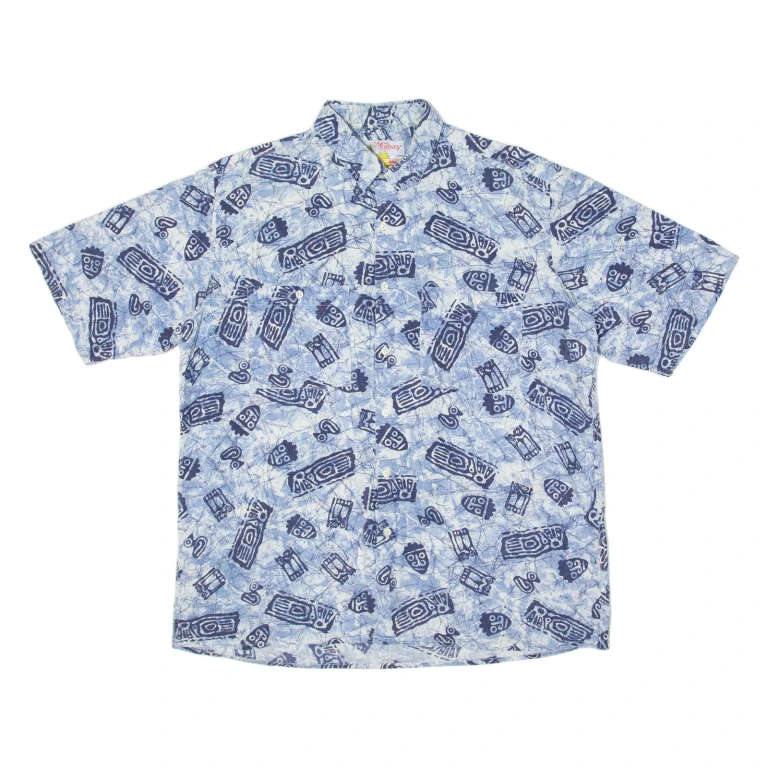 WES DORSEY Aztec Mens Shirt Blue 90s L