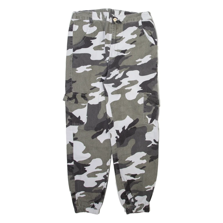 Camo Cargo Mens Trousers Grey Regular Tapered W28 L26