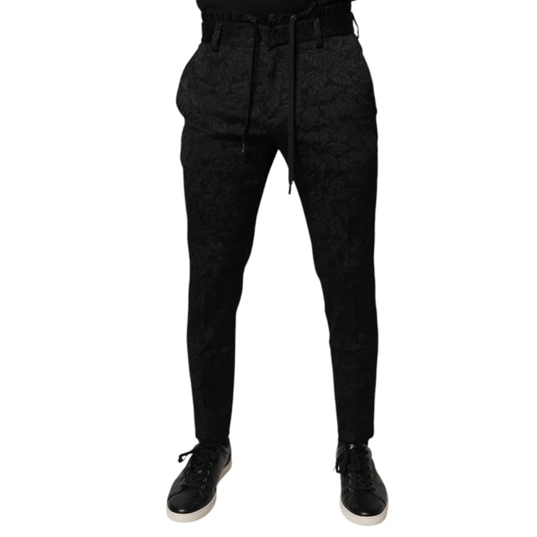 Dolce & Gabbana Black Brocade Polyester Skinny Dress Pants - Men