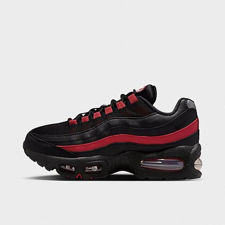 Nike Big Kids Air Max 95 Casual Shoes in Black/Team Crimson/Wolf Grey Size: 3.5
