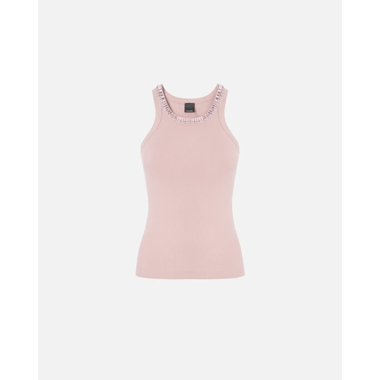 Pinko - Top côtelé avec broderies bijoux - S