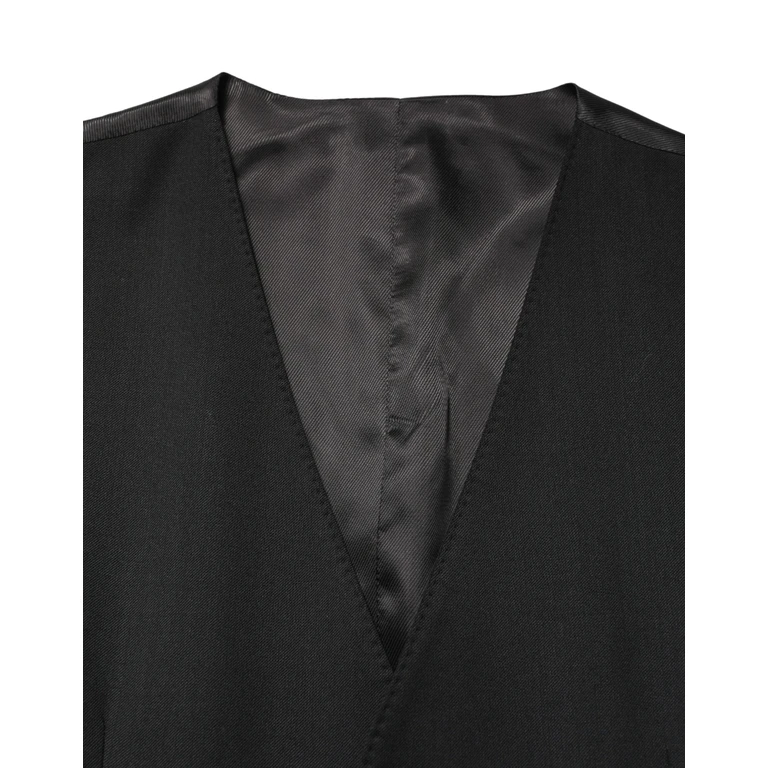 Dolce & Gabbana Black Wool Single Breasted Men Waistcoat Vest Silk Elastane Polyester Clothing - Men