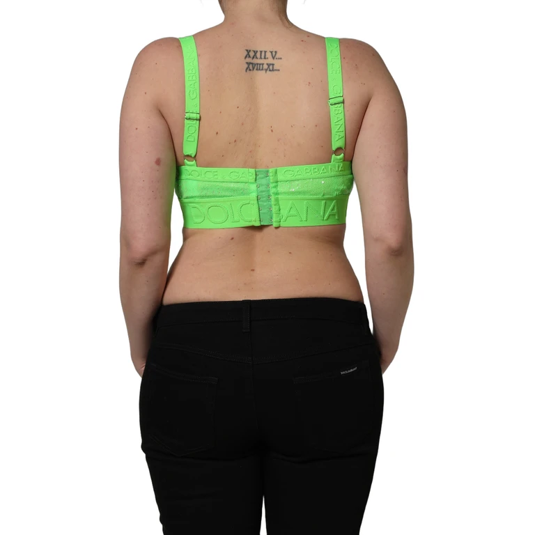 Neon Green Soft Cup Logo-Trim Bra Cropped Top Nylon Triacetate - Women