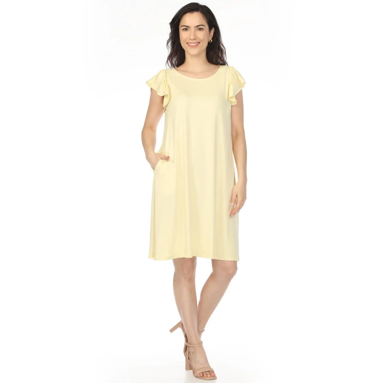 Women's Crew Neck Ruffle Sleeve Dress