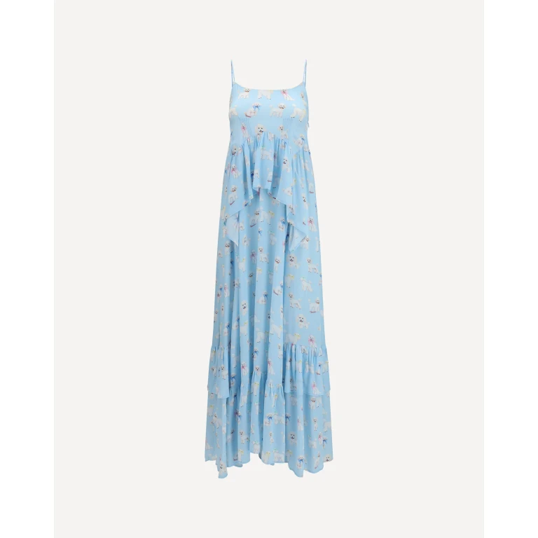 Poodle-print tiered long Dress Female 40
