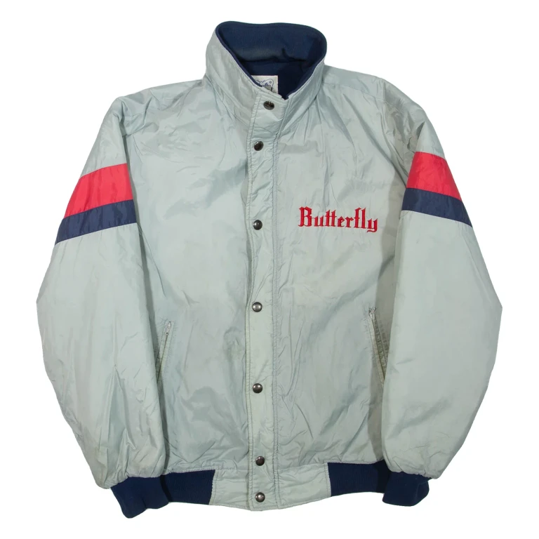 BUTTERFLY Mens Bomber Jacket Blue Nylon L