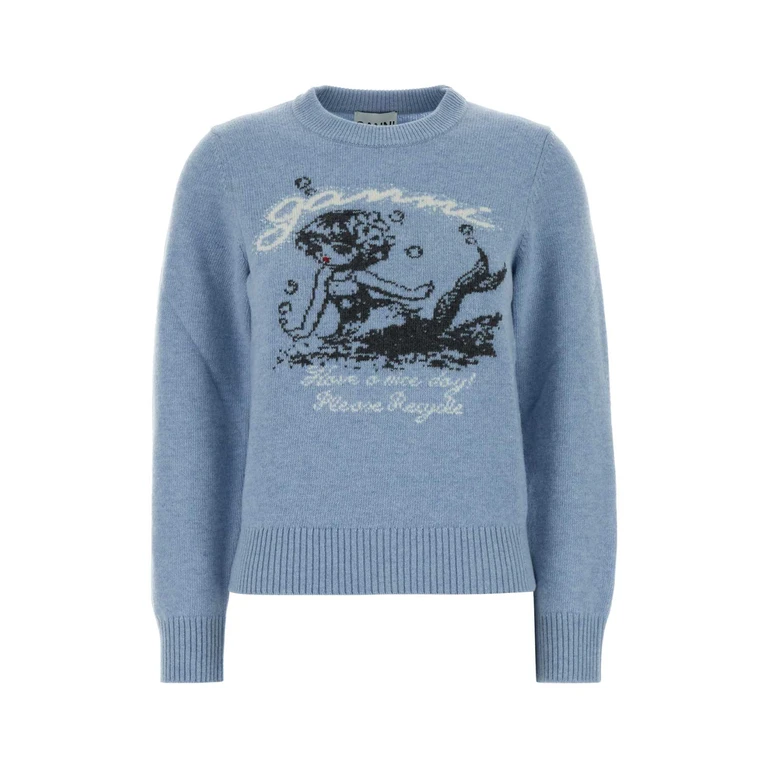 Ganni Light-Blue Wool Blend Sweater Soft Chambray Maglieria - Women