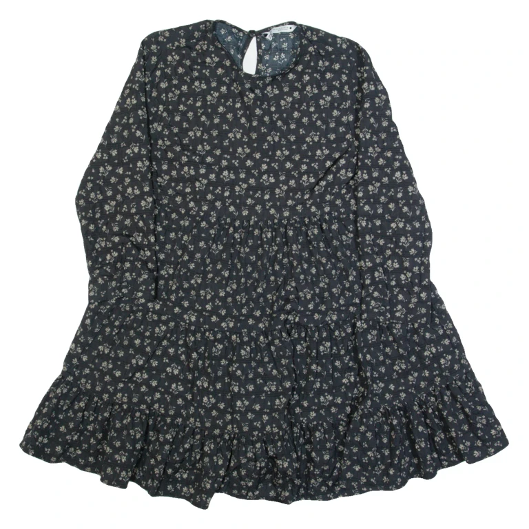 ZARA Oversized Womens Day Dress Black 90s Floral Knee Length XS