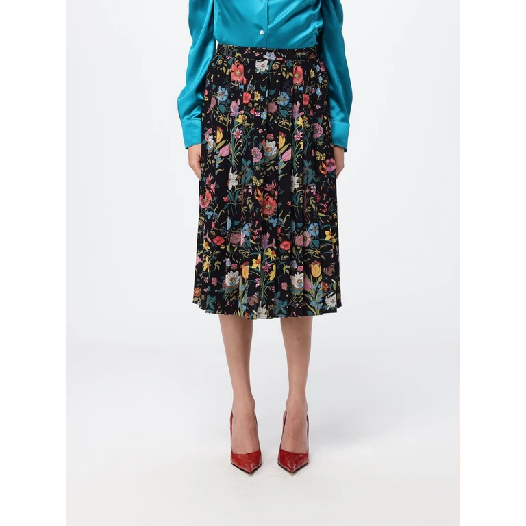 High-Waisted Floral Print Pleated Silk Midi Skirt (865115ZAU221066)