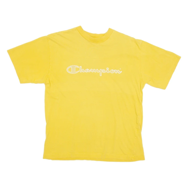 CHAMPION Mens T-Shirt Yellow Crew Neck M