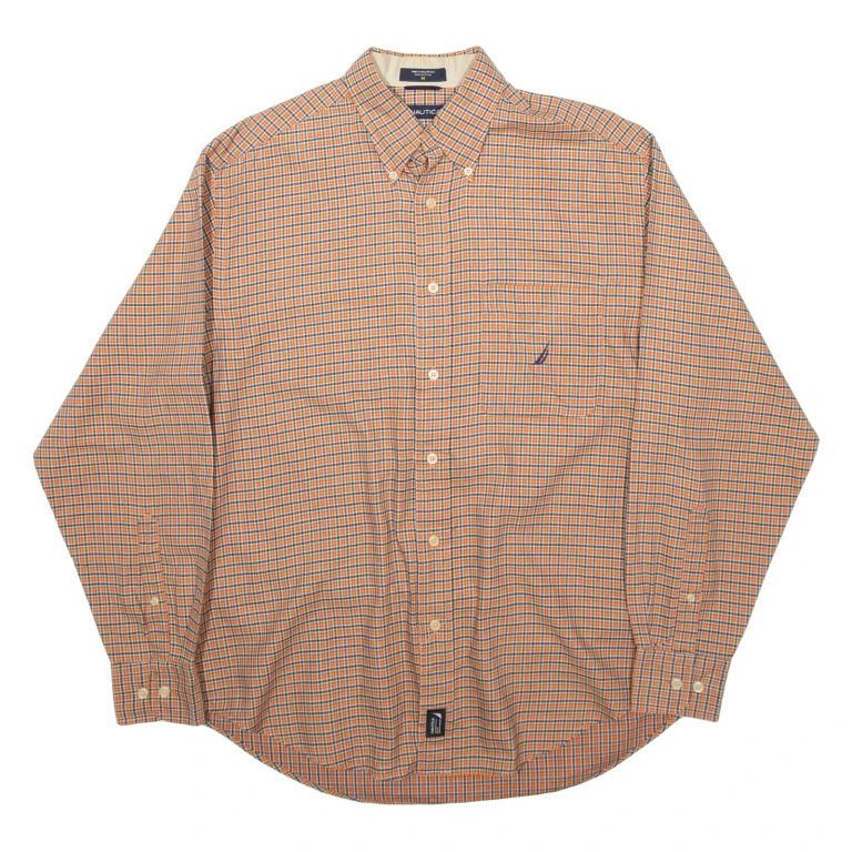 NAUTICA Mens Shirt Orange Check Long Sleeve M