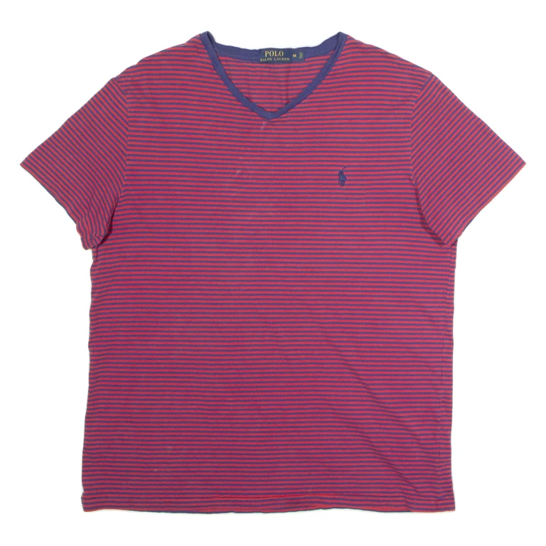 POLO RALPH LAUREN Striped Mens T-Shirt Red V-Neck M