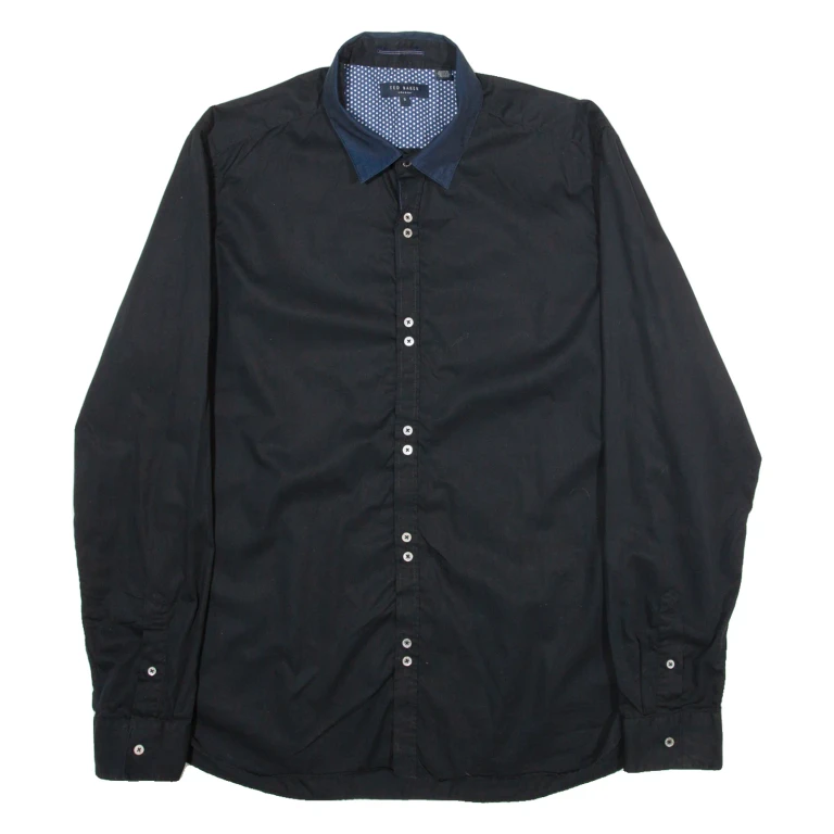 TED BAKER Mens Plain Shirt Black Long Sleeve S